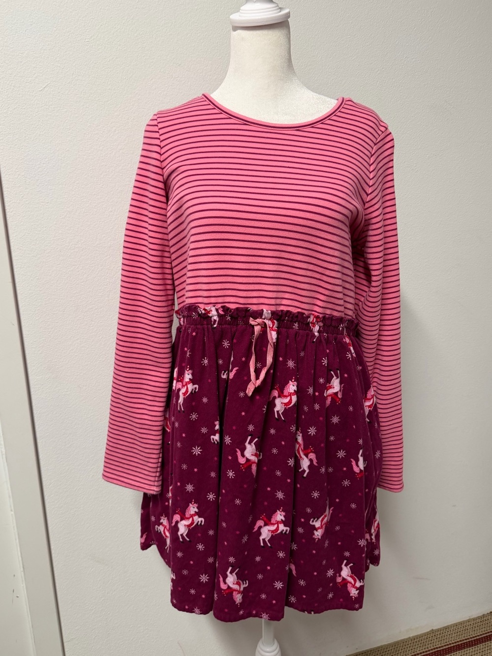 Lands’ End Pink Striped Unicorn Winter Dress XL